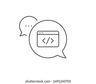 Seo script line icon. Chat bubble design. Web programming sign. Traffic management symbol. Outline concept. Thin line seo script icon. Vector