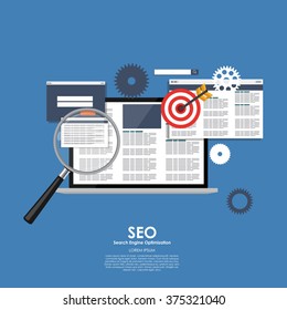 SEO Search Engine Optimazation Vector illustration. Flat computing background. EPS10