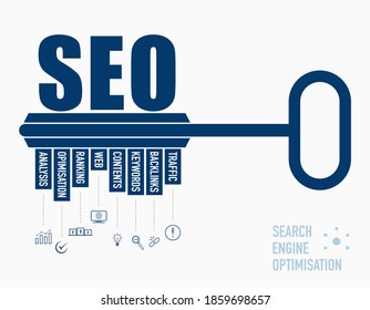 SEO Search Engine Optimisation Concept With Pictogram Keywords And Icons