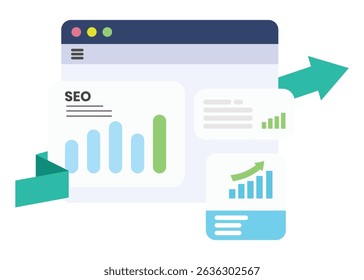 SEO oder Suchmaschinenoptimierung Wachstum. Bericht monatlich. Stockgrafik