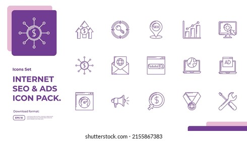 SEO Search Engine Optimization and advertising internet icon set