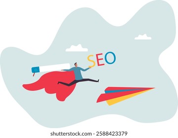 SEO search engine optimization to boost website ranking on search result page, marketing strategy to drive more traffic to website .business concept.flat character.