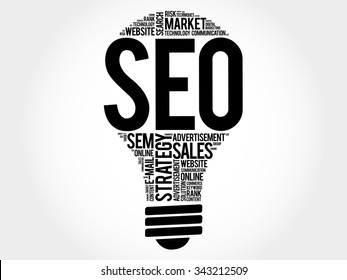 SEO (search engine optimization) bulb word cloud, business concept