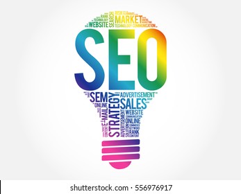 SEO (search engine optimization) bulb word cloud, business concept