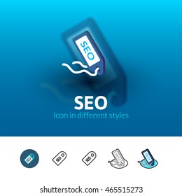 SEO - search engine optimization color icon, vector symbol in flat, outline and isometric style isolated on blur background