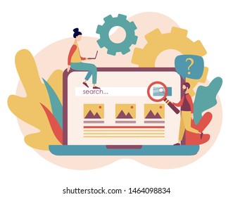SEO Search Engine Optimization concept set. Flat cartoon style. Vector illustration