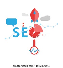 SEO Search engine optimization concept combined with element. Business graph traffic. Clean and flat design.