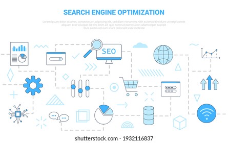 seo search engine optimization concept with icon set template banner with modern blue color style