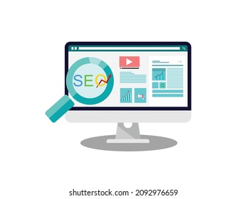 SEO Search Engine Optimization, Concept for the best promoting ranking traffic on website, optimizing your website to rank in search engines or SEO on computer screen,