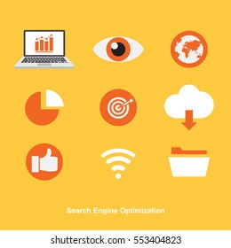 SEO , Search Engine Optimization. Digital Marketing. Icons set. Vector Illustration.