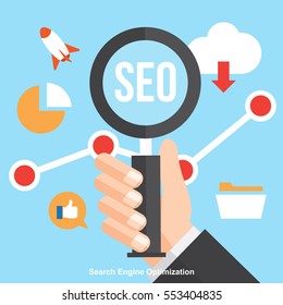 SEO , Search Engine Optimization. Digital Marketing. Icons set of analytics search , information and website.Vector Illustration.