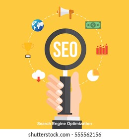 SEO , Search Engine Optimization. Digital Marketing. Icons set of analytics search , information and website.Vector Illustration.