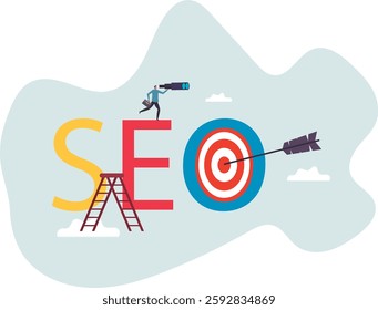 SEO, search engine optimization to drive traffic or visitor to website, improve search result ranking gain more visibility.business concept.flat character.