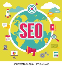 SEO (Search Engine Optimization) Illustration Concept for presentation, booklet, web site etc.