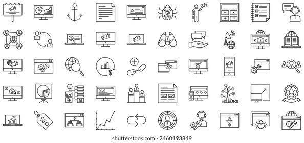 SEO Search Engine Optimization Line Icon pictogram symbol visual illustration Set