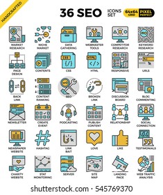 SEO - search engine optimization, outline icons concept in modern style for web or print illustration