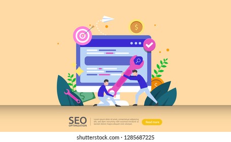 SEO Search engine optimization result concept. website ranking, advertising, strategy idea people character. web landing template, banner, presentation, social, and print media. Vector illustration