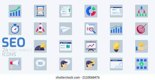 SEO Search Engine Optimization web icon for the report, analytics, data, marketing, idea, stats. Vector Flat Icons