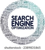 SEO - Search Engine Optimization word cloud conceptual design isolated on white background.
