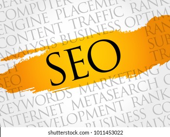 SEO (search engine optimization) word cloud collage, technology business concept background
