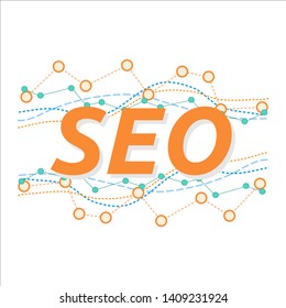 SEO, Search engine optimization word with graph and element design. Clean and flat style.