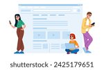 seo search engine result page  vector.  web website, browser google, optimization marketing seo search engine result page character. people flat cartoon illustration