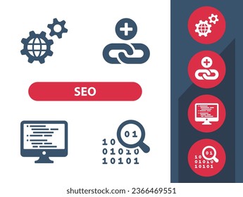SEO, Search Engine, Web, Internet Icons. Coding, Hacking, Programming Vector Icon