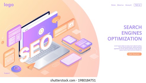 SEO. Página de inicio de optimización de motores de búsqueda. Desarrollo de páginas web. Página de inicio de plantilla para el sitio web. Desarrollo web, optimización, experiencia de usuario. Elementos de diseño del sitio web. Banner web