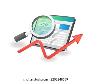 SEO search optimization in isometric flat illustration