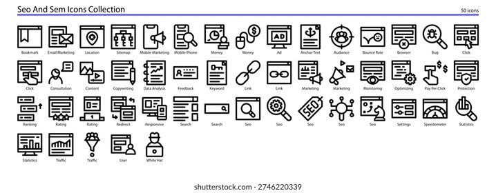 SEO And SEM Analytics Tools Metrics Icon Collection