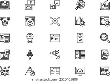 La colección de iconos Seo y sem es una Ilustración vectorial con trazo editable.