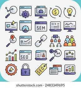 conjunto de iconos de Vector seo y sem para Descarga para App móvil iconos de iu icono de negocio