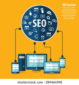 SEO services concept with 20 premium quality SEO icons set.