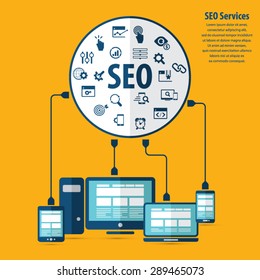 SEO services concept with 20 premium quality SEO icons set.