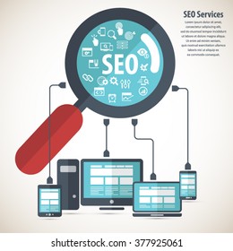 SEO services concept with 20 premium quality SEO icons set.