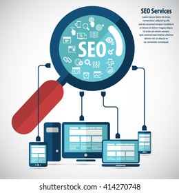 SEO services concept with 20 premium quality SEO icons set.