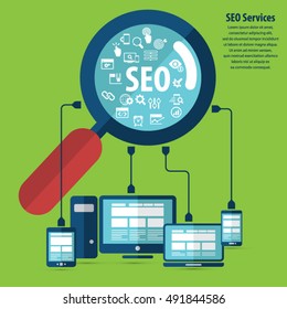 SEO services concept with 20 premium quality SEO icons set.