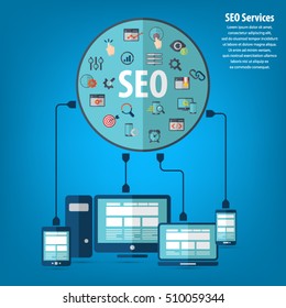 SEO services concept with 20 premium quality SEO icons set.