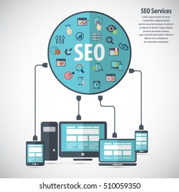 SEO services concept with 20 premium quality SEO icons set.
