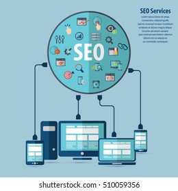 SEO services concept with 20 premium quality SEO icons set.