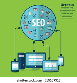 SEO services concept with 20 premium quality SEO icons set.