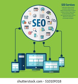 SEO services concept with 20 premium quality SEO icons set.
