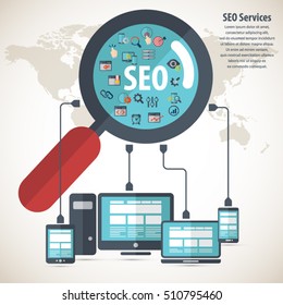 SEO services concept with 20 premium quality SEO icons set.