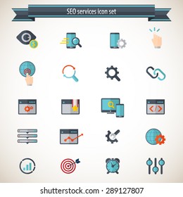 SEO Services  - Editable vector icons for video, mobile apps, Web sites and print projects.