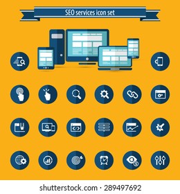 SEO Services - Editable vector icons for video, mobile apps, Web sites and print projects.