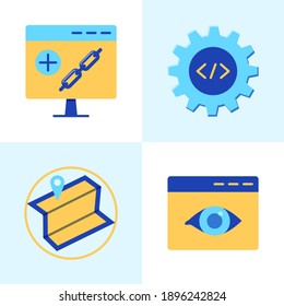 SEO services icon set in flat style. Vector illustration.