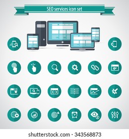 SEO Services Icons - Editable vector icons for video, mobile apps, Web sites and print projects.