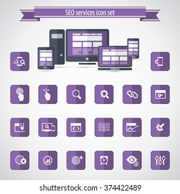 SEO Services Icons - Editable vector icons for video, mobile apps, Web sites and print projects.
