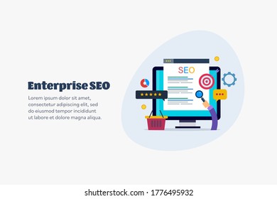 SEO Services, SEO Strategy, Enterprise SEO - conceptual flat design vector illustration with icons and texts