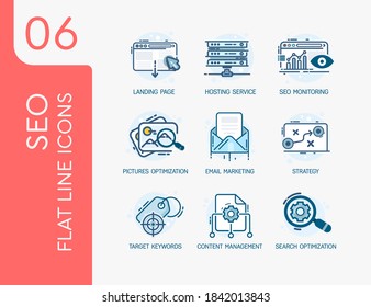 SEO. Set 6. Vector modern flat line design illustration icons